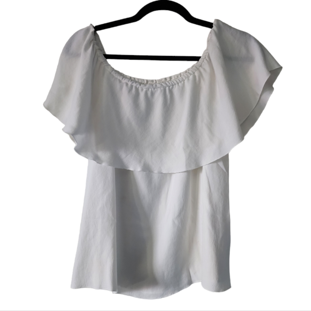 7 For All Mankind On Or Off Shoulder White Silky Top, X-Small